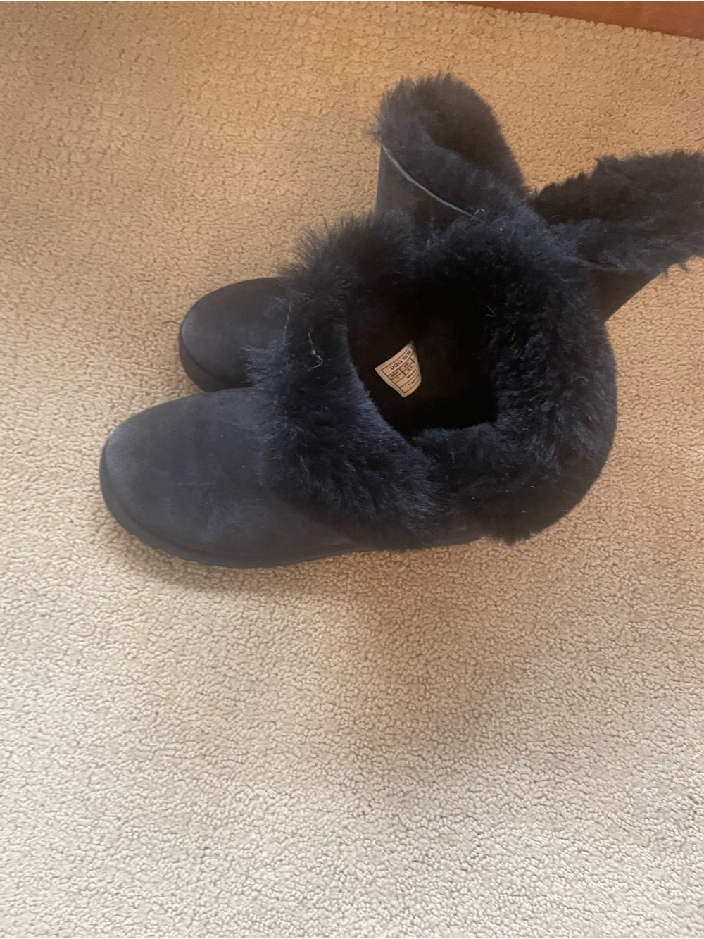 UGG Kids Black Shearling Cuff Slip-On Slippers